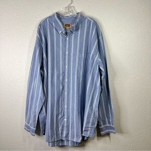 The Foundry Supply Co‎ Mens Button Up Shirt Striped Long Sleeve Blue 3XL Tall